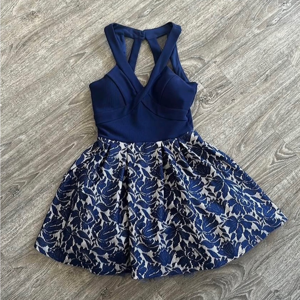 Crystal Doll Navy Mesh-Accent Dress